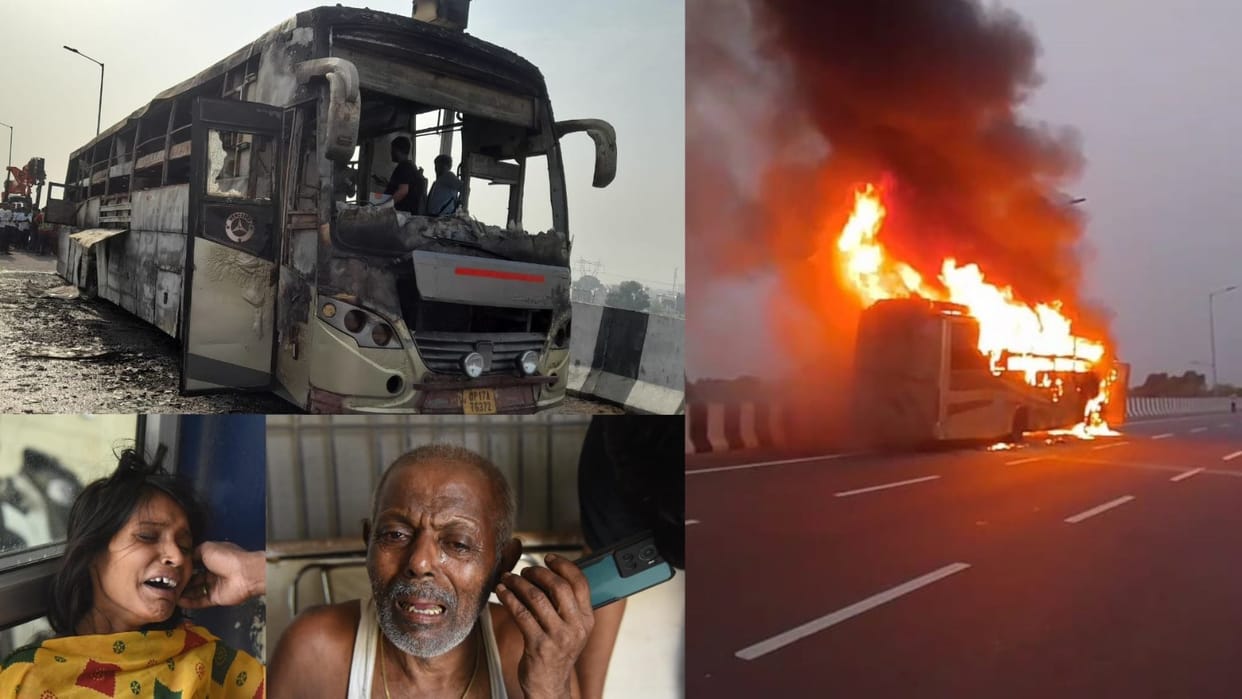 Lucknow: Five burnt alive in a bus fire, flames visible from a distance; these pictures and videos are terrify