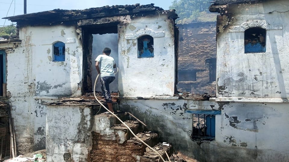 house was destroyed by fire in Dol village Almora