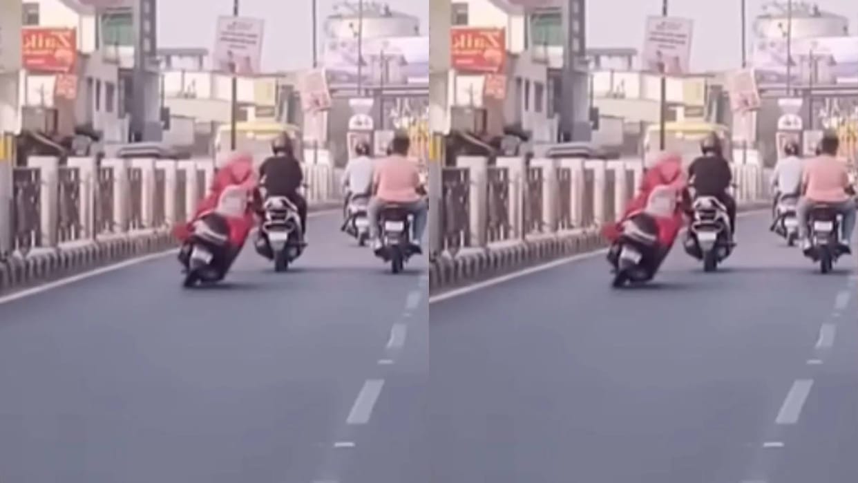 the girl drove the scooty beautifully while waving people were stunned Video goes viral on Internet