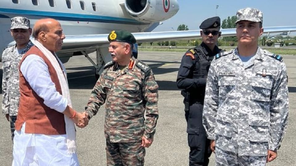 Defence Minister Rajnath Singh arrives in Srinagar, Jammu and Kashmir