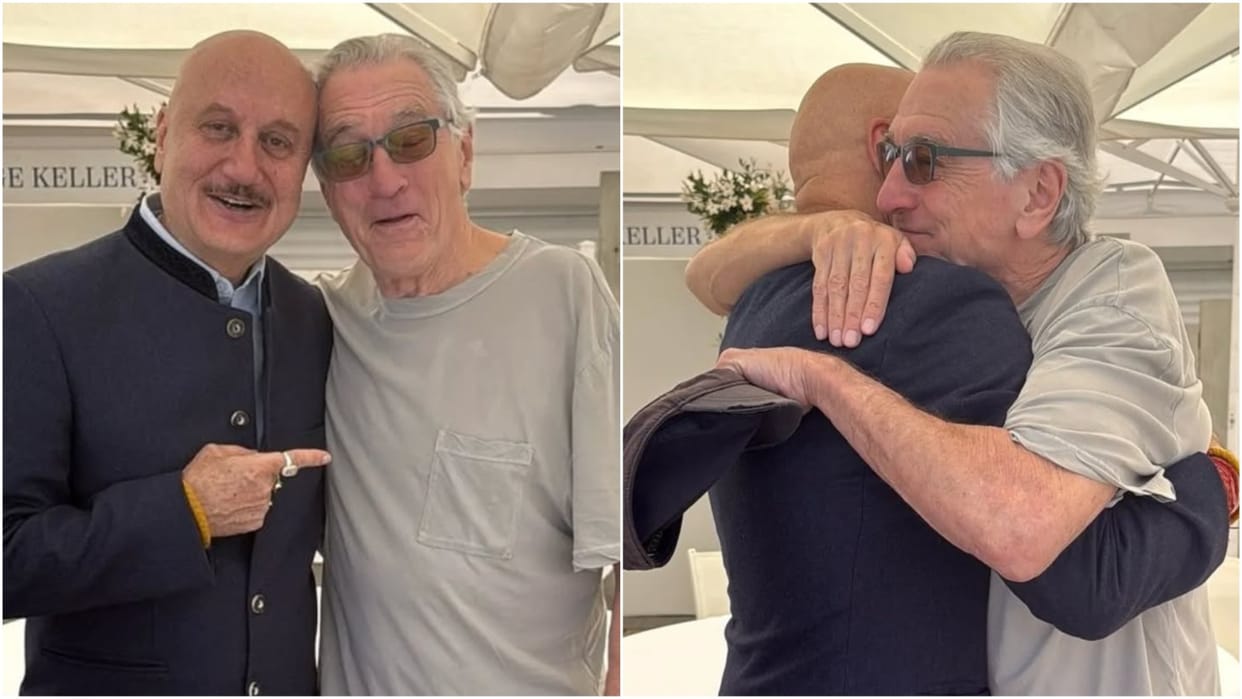 Anupam kher meets hollywod star robert de niro in cannes film festival and they hugged each other