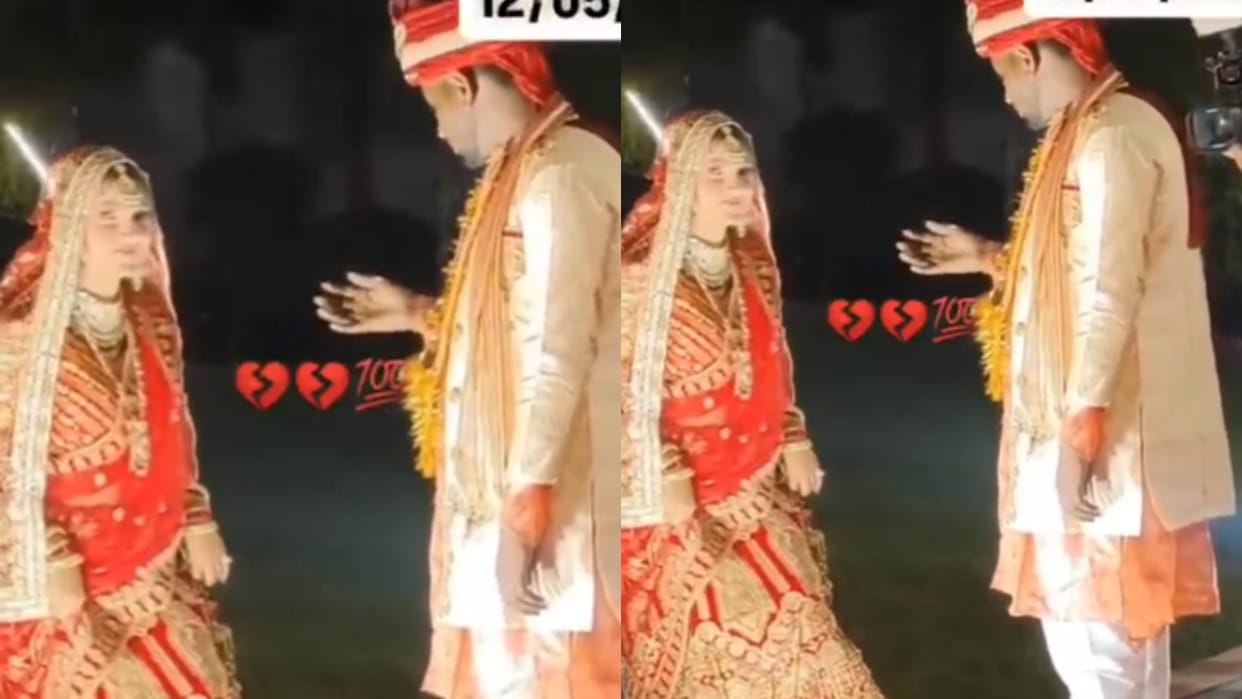 Bride's bullying during garland exchange when the groom extended his hand the girl spit on him Video Viral
