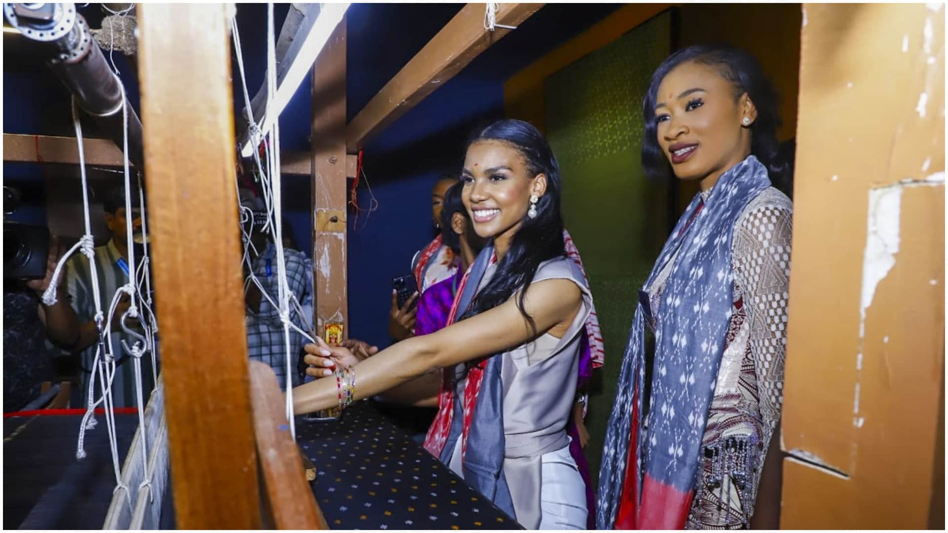 Miss World 2025 contestants see hand woven saree making visit Narasimha temple