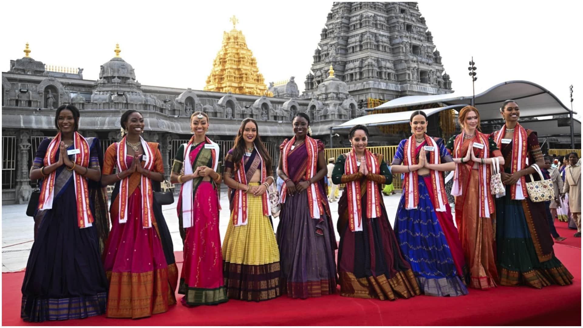 Miss World 2025 contestants see hand woven saree making visit Narasimha temple