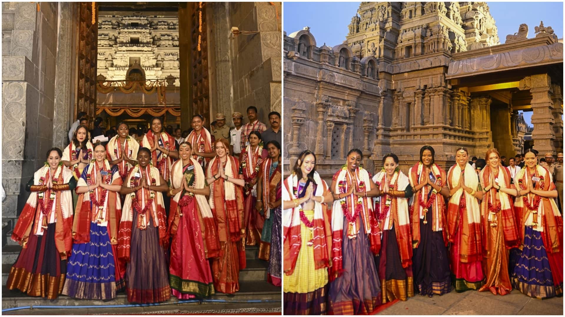 Miss World 2025 contestants see hand woven saree making visit Narasimha temple