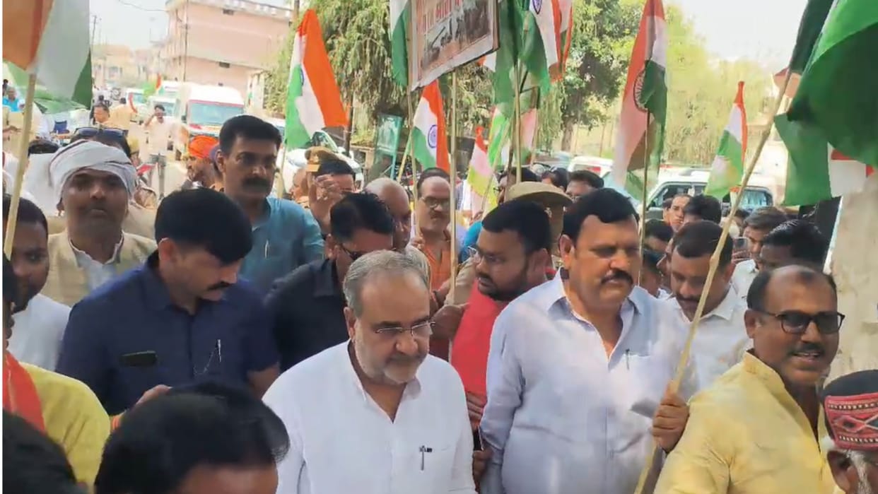 BJP state president Bhupendra Singh Chaudhary participated in the Tiranga Yatra
