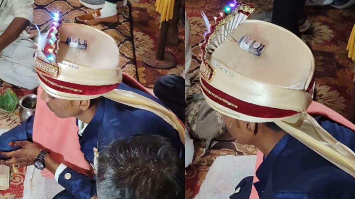 Dulhe Ka Viral Video Groom Sitting In Mandap With Lightning Sehra Attracts Internet Users As Video Goes Viral
