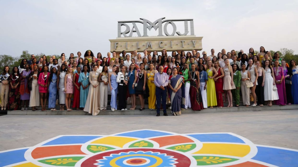 Miss World 2025 Contestants reached to Ramoji Film City hyderabad nice welcome