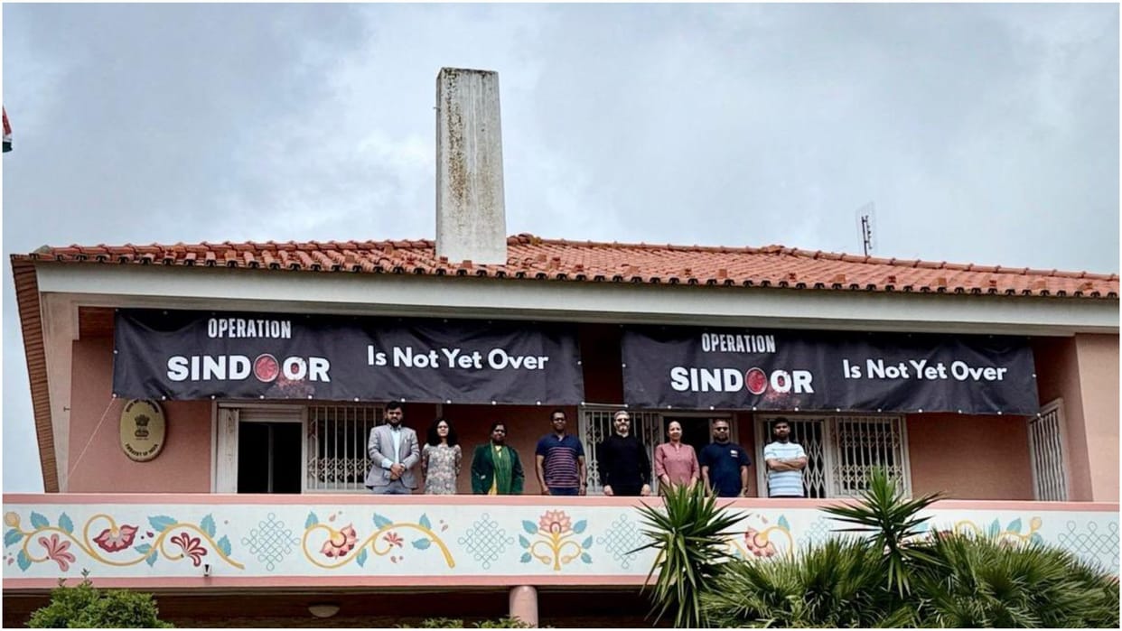 Operation Sindoor Update Indian Mission Carries Poster Strike On Pakistani Protestors In Portugal
