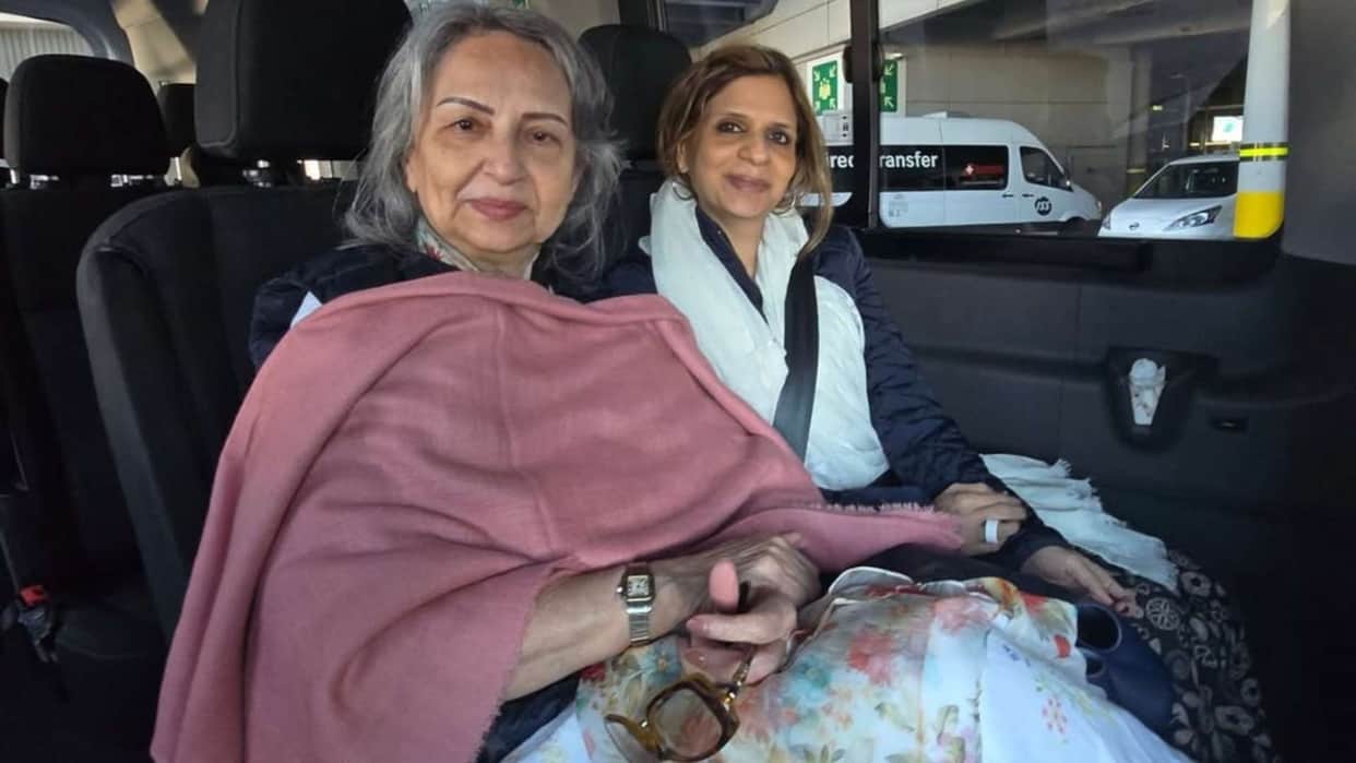 Cannes 2025 Sharmila Tagore reached cannes with Daughter Saba Pataudi for Aranyer Din Ratri Screening