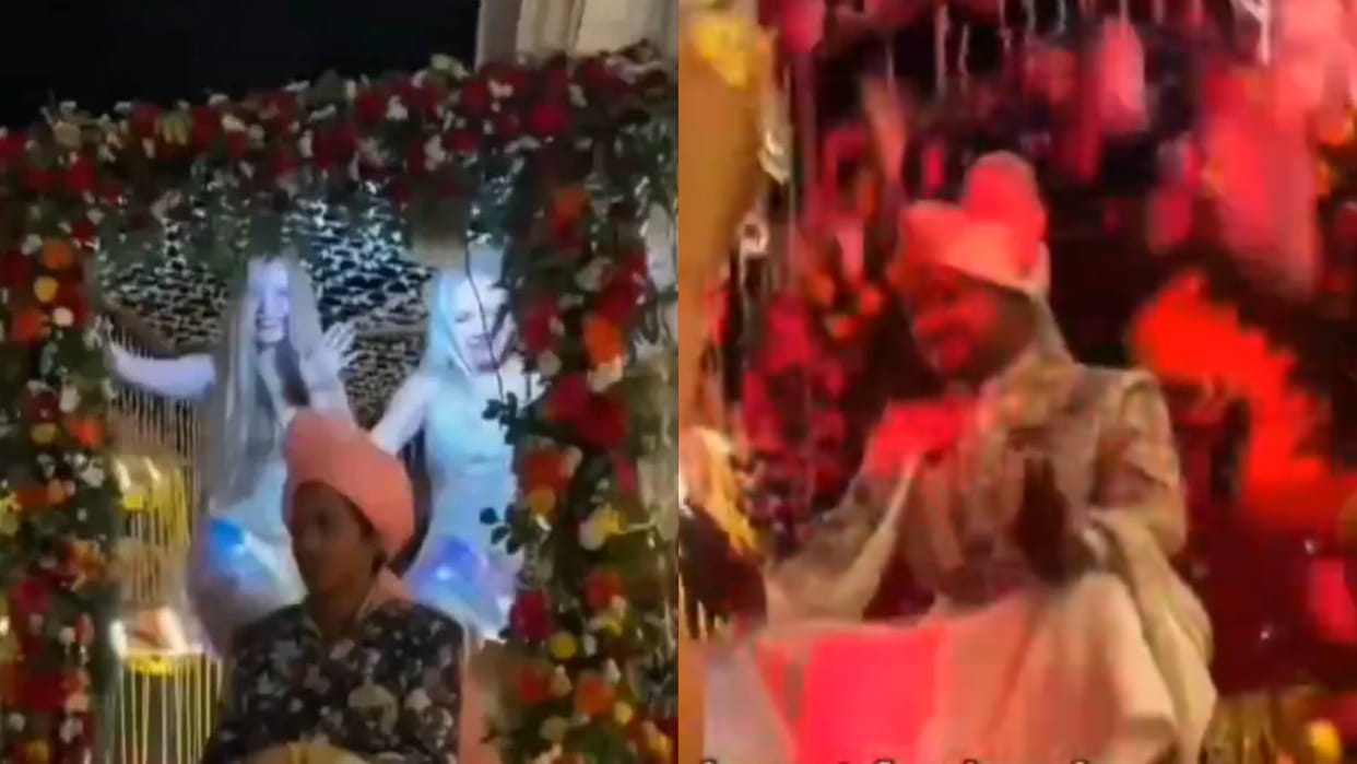 The groom brought the wedding procession with two foreign dancers sitting on the chariot Video goes viral
