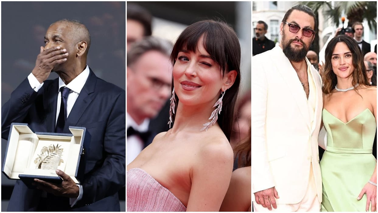 Cannes 2025 Denzel Washington receives Palme d Or dakota johnson and Jason Momoa at red carpet