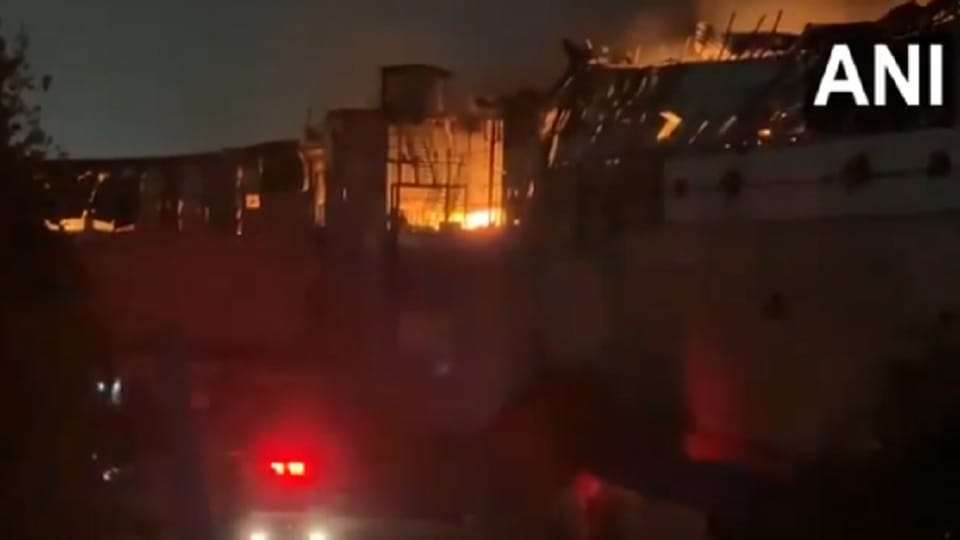 Massive fire at furniture warehouse in Gurugram