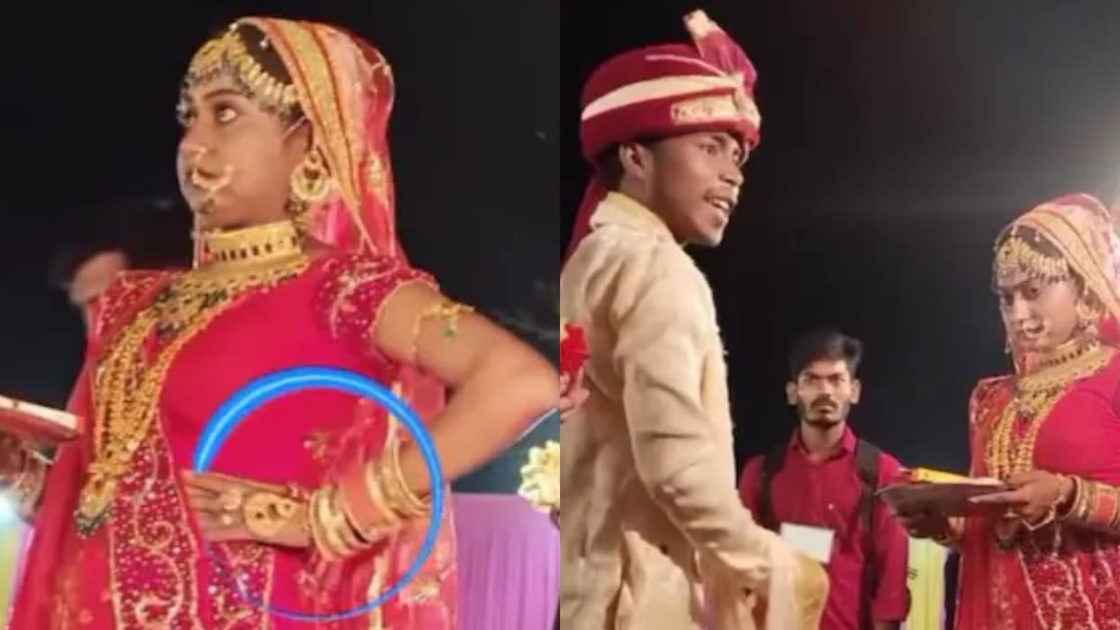 The groom was doing drama during the garland exchange but the bride was standing quietly Video goes viral