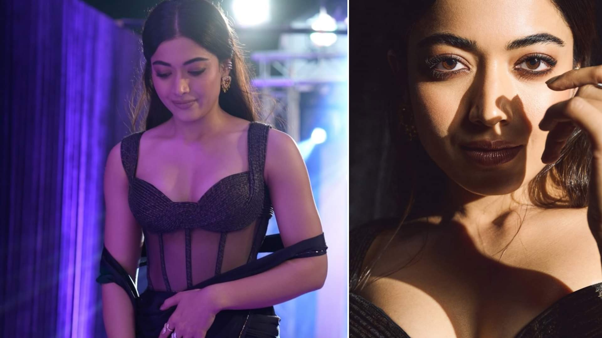 South Actress Rashmika Mandanna latest transparent black dress bold look with emotional note red carpet again