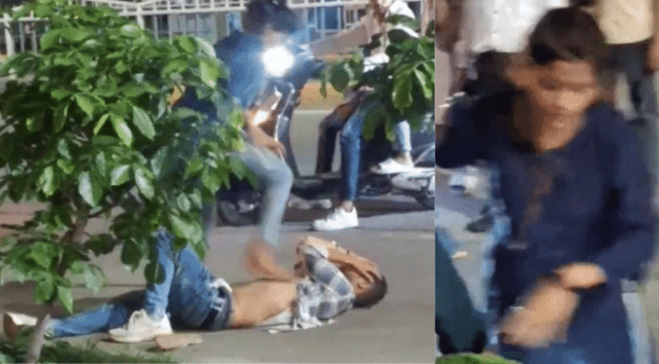 Indore News: Wife Thrashes Husband on Street After Catching Him with Another Woman, Video Goes Viral