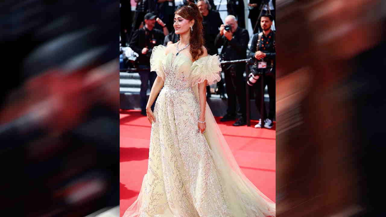 Arushi Nishank debut in Cannes shines in gown made of Fabric Waste global message Watch Photos