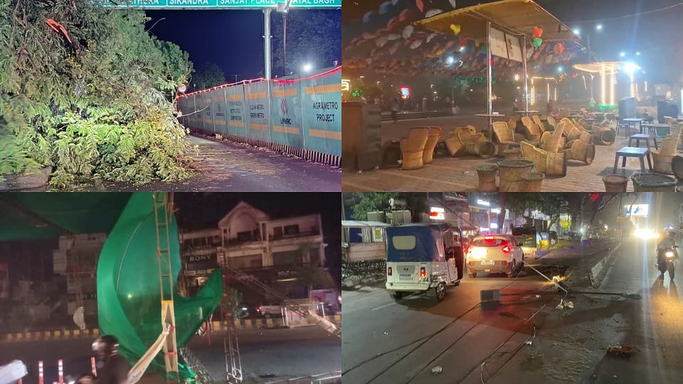 Trees fell in many places due to storm and rain and power cut