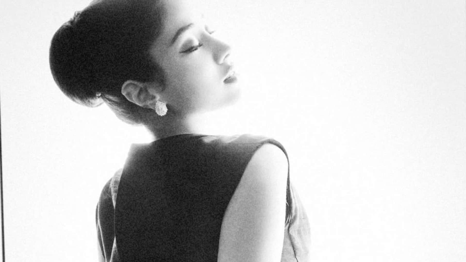 Cannes 2025 janhvi kapoor for press in Christian Dior 1957 haute couture black slub silk dress