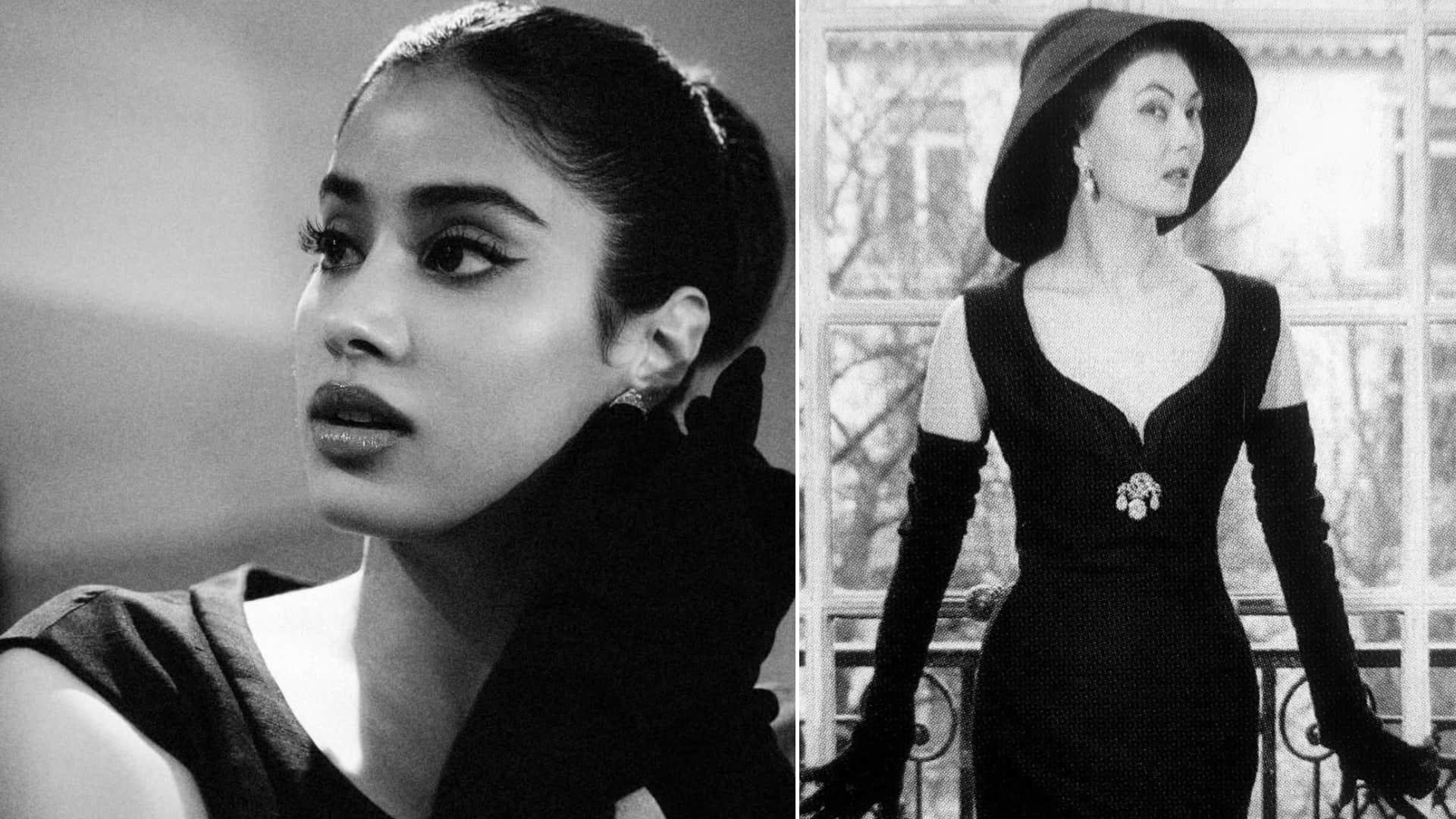 Cannes 2025 janhvi kapoor for press in Christian Dior 1957 haute couture black slub silk dress