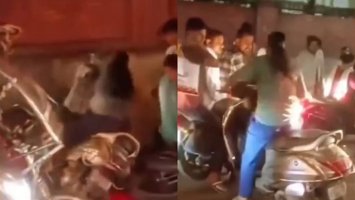 Uncle became the victim of Girls scooty first she hit and then collided with the car video goes viral