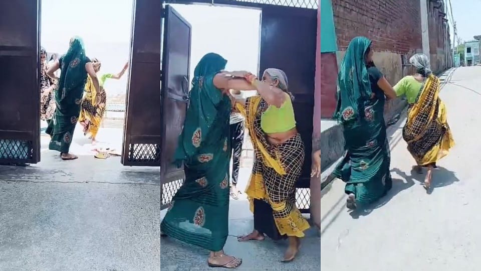 daughter in law beat her mother in law on road in Mathura