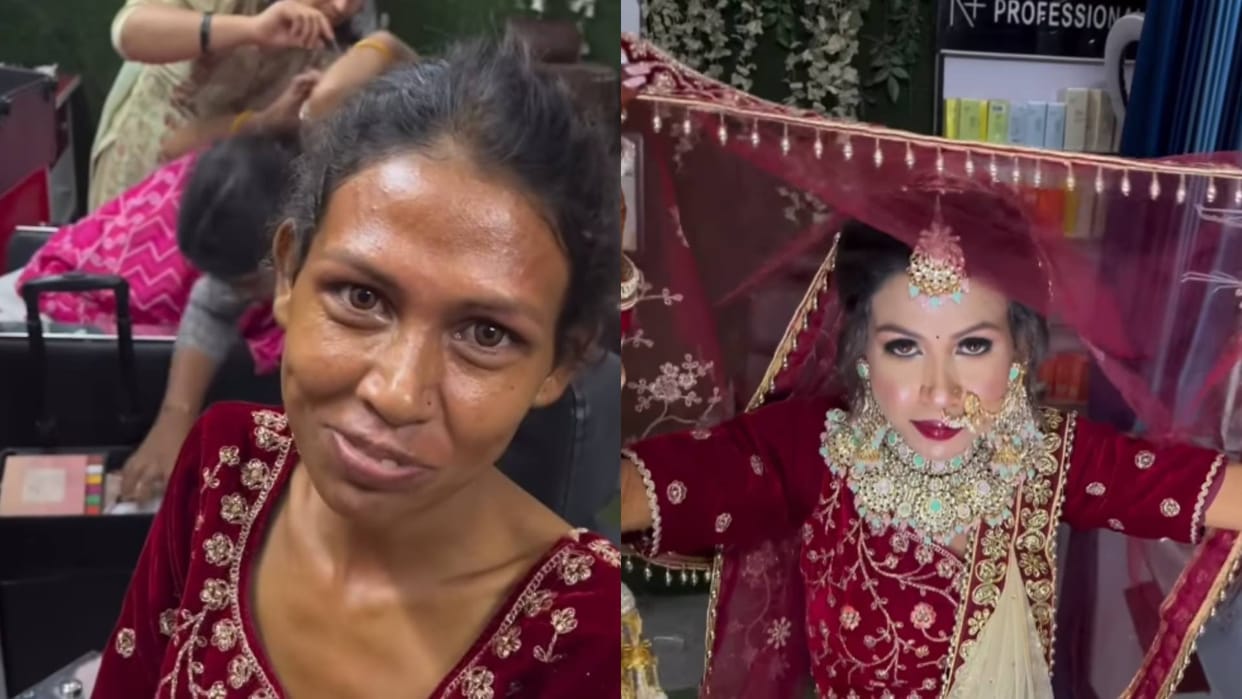 The parlor lady completely changed the bride with makeup Video goes viral on Internet see netizens reaction