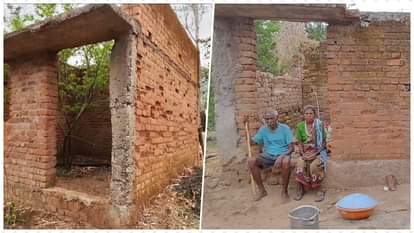 घटिया सामग्री से बना अधूरा पड़ा मकान