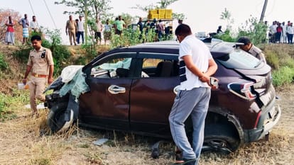 road Accident in mau Car full of baraatis fell into ditch one dead four people in critical condition