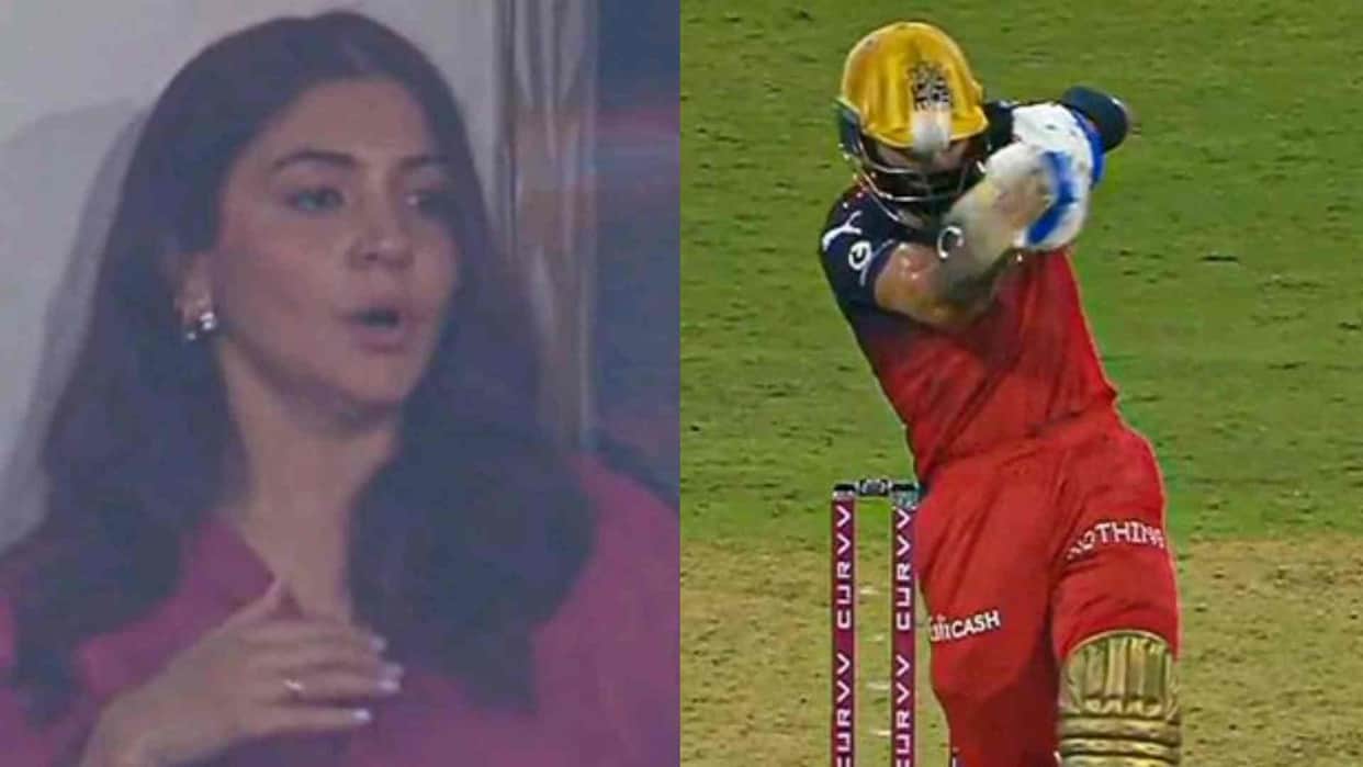 wife Anushka Sharma anxious Reaction After Virat Kohli Gets Hit On Helmet During RCB vs SRH IPL Match