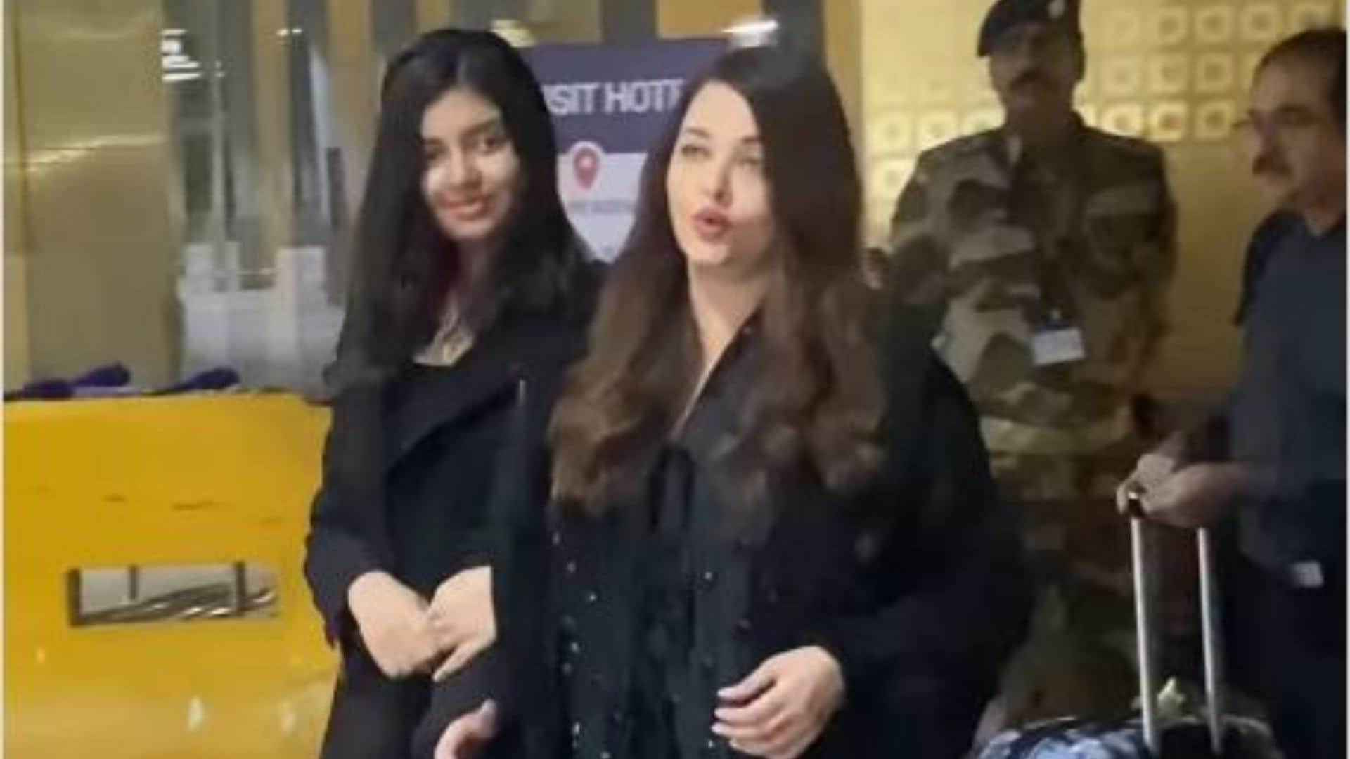 Aishwarya Rai Returns India greets paparazzi with folded hands at Mumbai airport with Aaradhya