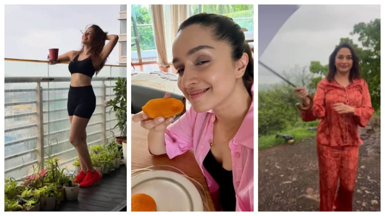 mumbai-rain-bollywood-actresses-nusrat bharucha-madhuri dixit-shraddha-kapoor fun-moments