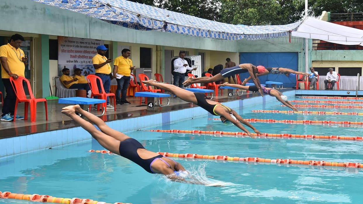 state level swimming competition Saifai in men category and Vindhyachal team champion in women category