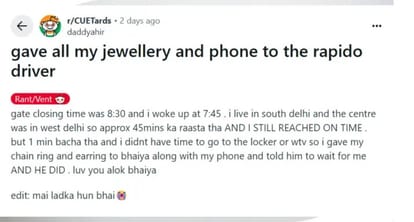 Rapido Driver In Delhi Becomes Example Of Honesty As He Takes Gold Jewellry And Phone Post Viral