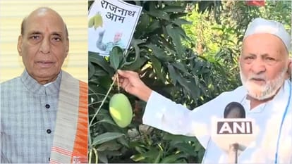 Padma Shri Haji Kalimullah Khan dedicates a new variety of mango to Defence Minister Rajnath Singh