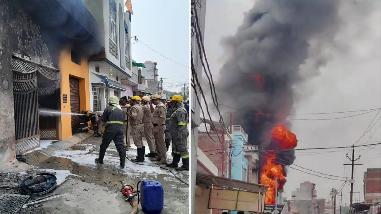 Huge fire broke out in a wedding house due to cylinder leakage in Sambhal