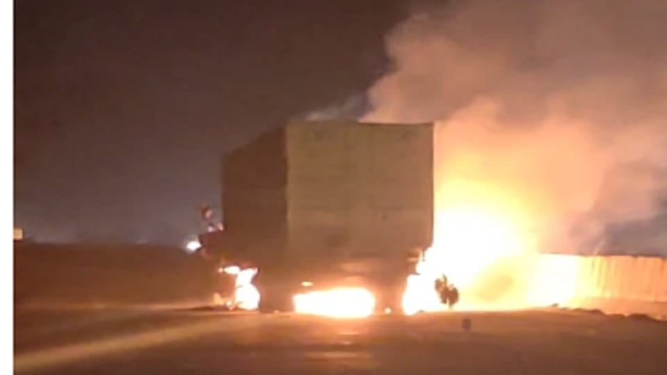 Baghpat: Truck caught fire in front of CNG petrol pump, driver saved his life by jumping, see photos and video