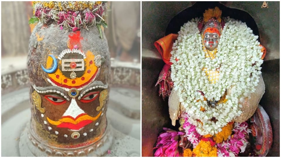Ujjain Baba Mahakal Decorated with Surya, Chandra and Tripund During Bhasma Aarti