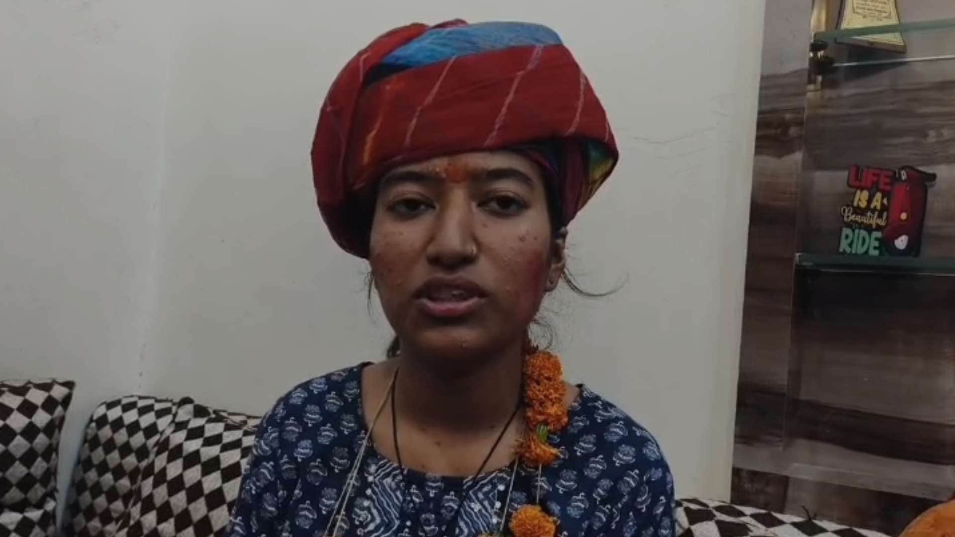 rajasthan news shyamsar girl pooja tops 10th board rss chief congratulates with sweets