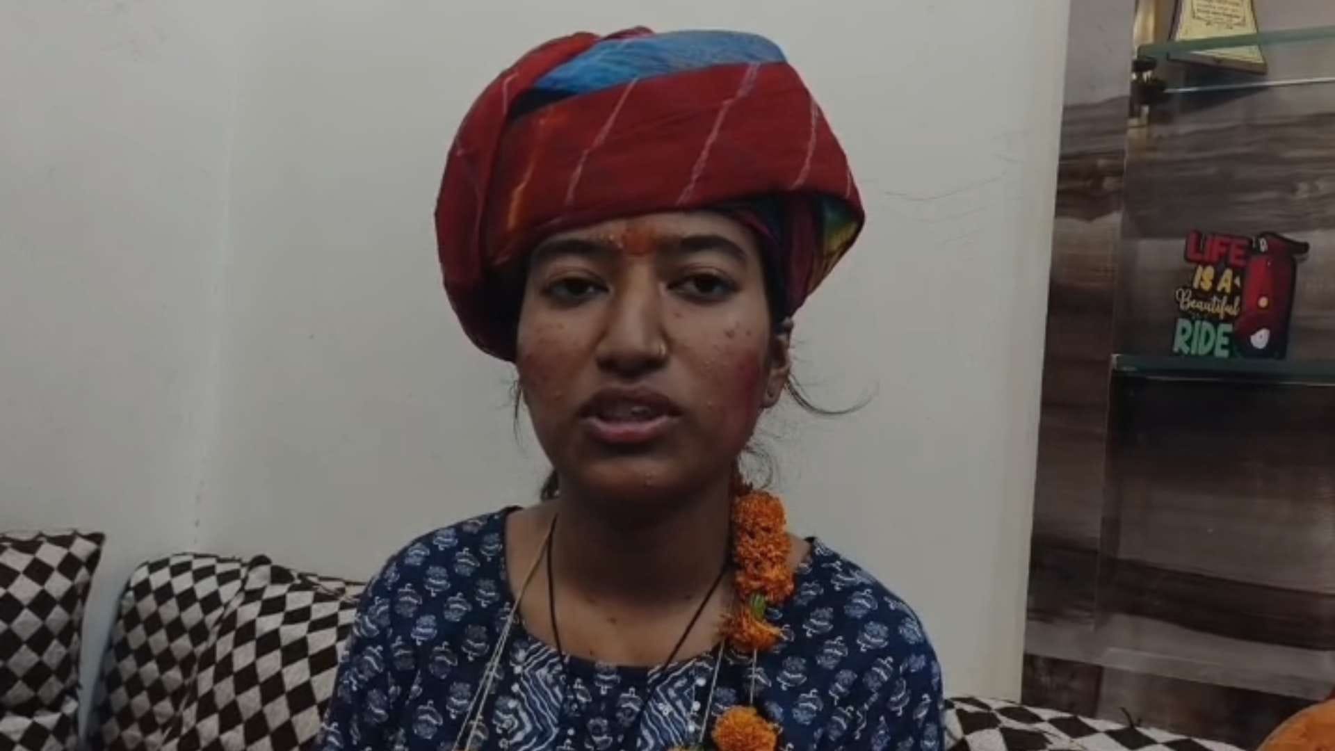 rajasthan news shyamsar girl pooja tops 10th board rss chief congratulates with sweets