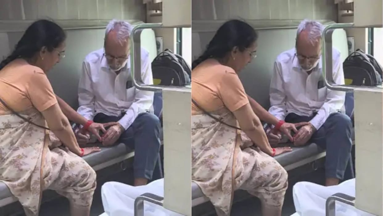 Old Man applied nail paint to Wife people said love is maintained at every age cute video goes viral