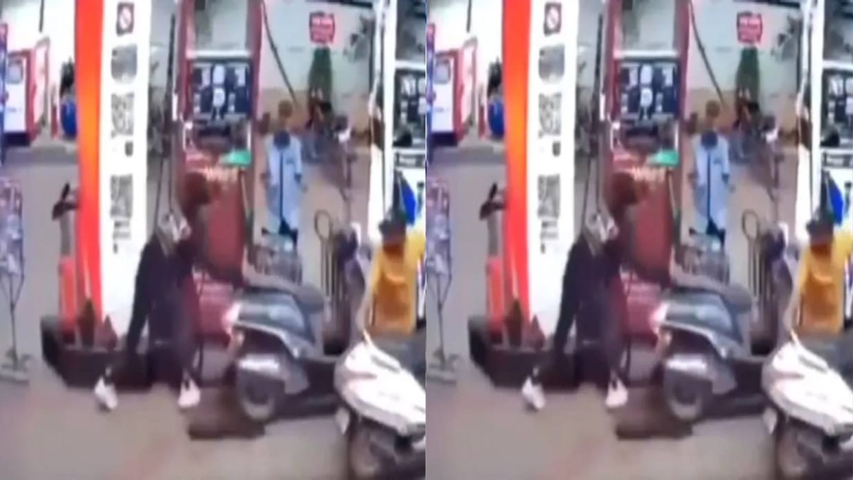 boy ran his scooter over a petrol pump employee video goes viral see netizens reaction on this