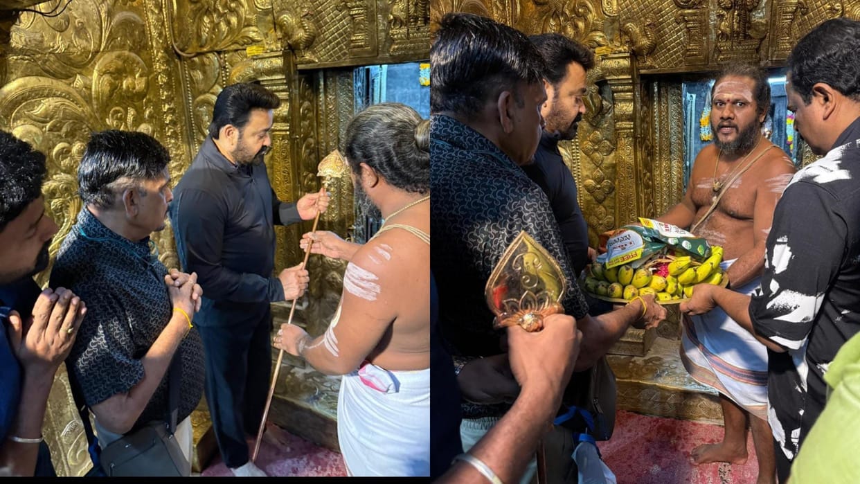 Mohanlal offers golden vel to lord murugan temple after great success of thudarum photos viral