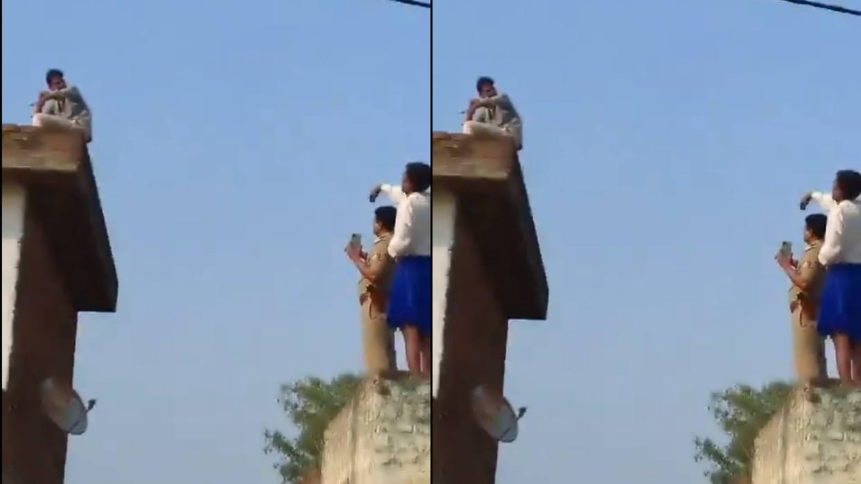 the man was teased so much on his wife name that he was about to jump from the roof video viral