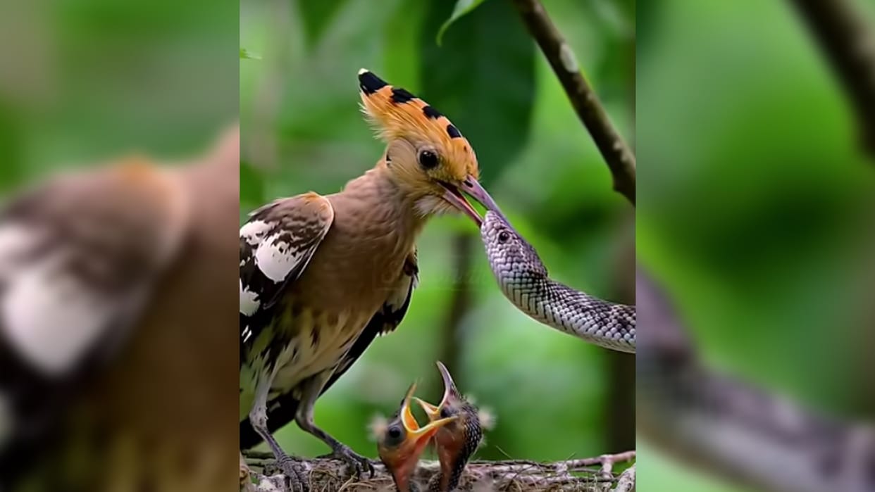 viral snake reached nest to eat baby birds but encountered with mother and taught lesson