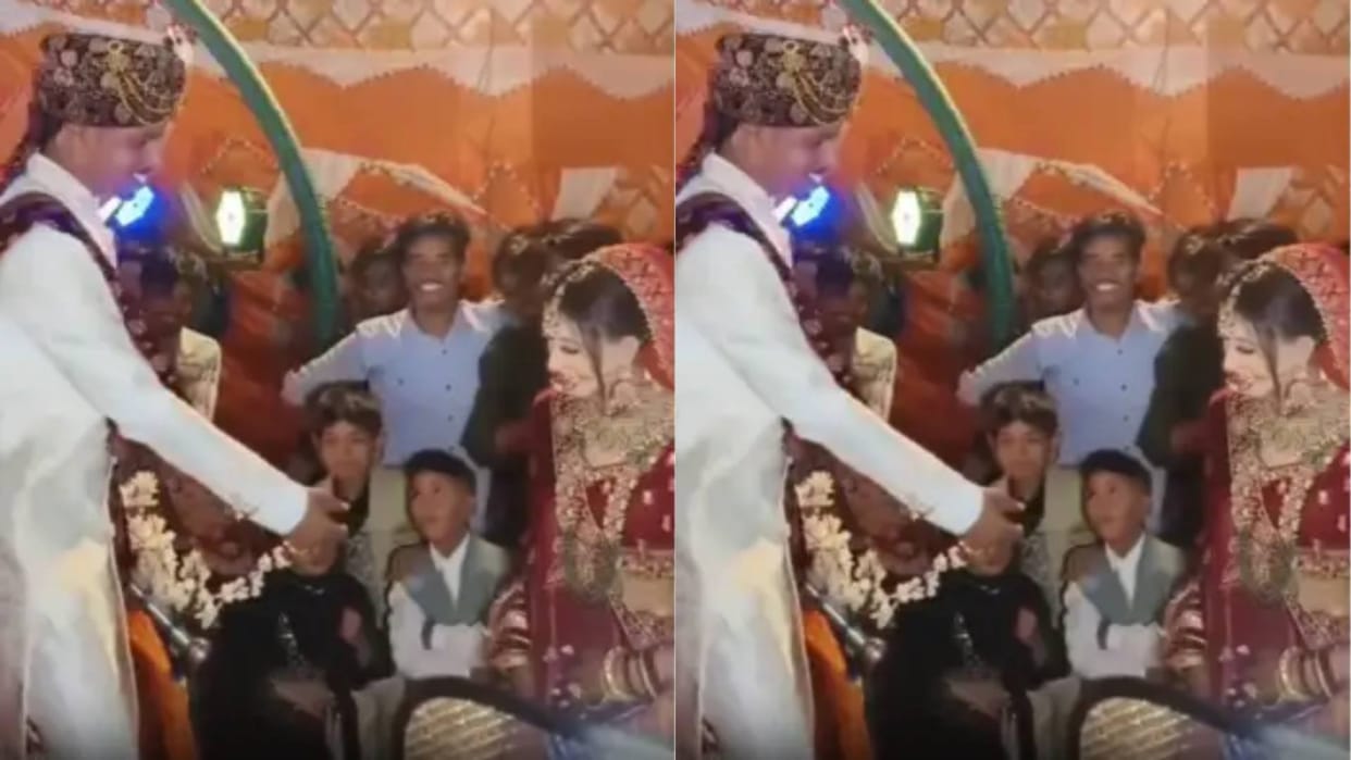 The bride was doing drama while holding the grooms hand Video goes viral on Internet