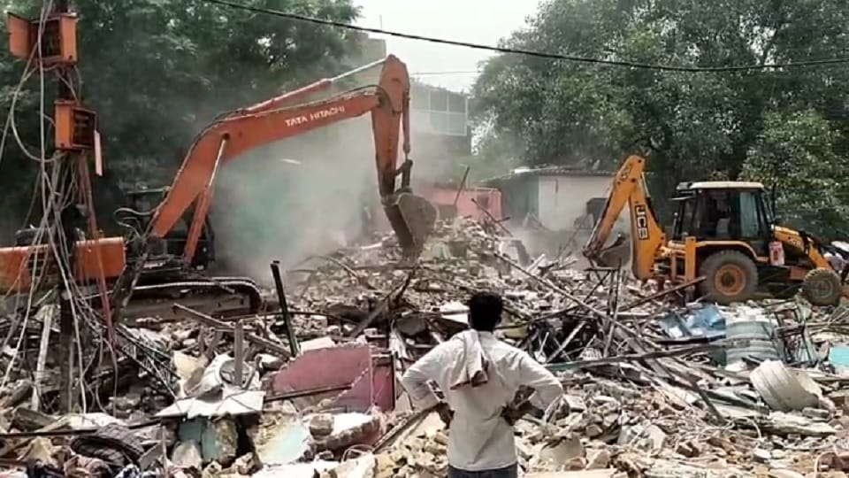 Demolition drive underway in Madrasi Camp in Delhi's Jangpura to remove illegal encroachment