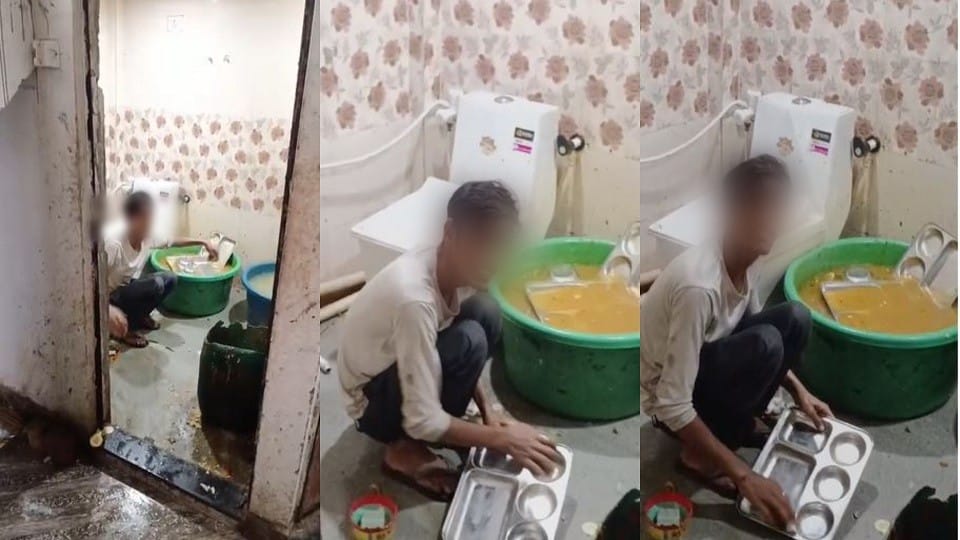 Hotel utensils were being cleaned in toilet in mathura