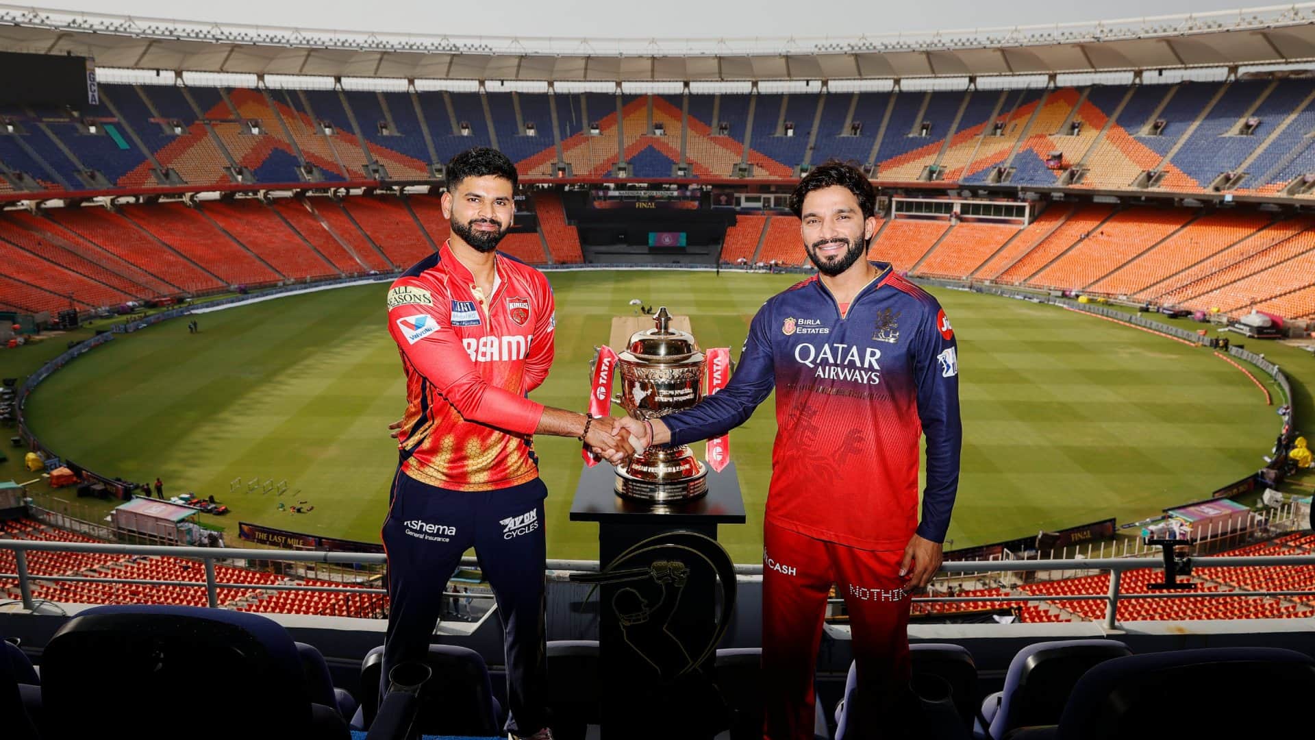 ipl 2025 pbks vs rcb shreyas iyer rajat patidar captains meet at narendra modi stadium ahmedabad see pictures