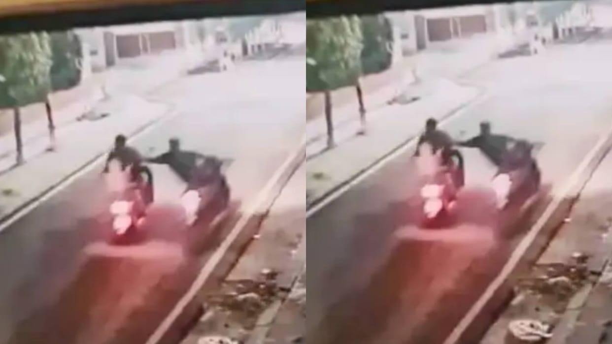 Instant Karma in Haridwar Chain Snatcher Caught on CCTV as He Falls While Fleeing Woman Chases Him Viral Video